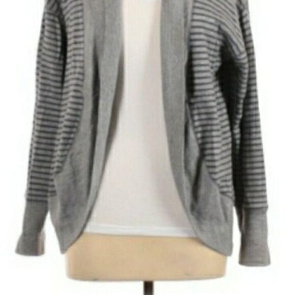 Coldwater Creek Cotton Casual Sporty Open Cardigan Monotone Gray Striped Sz 14 - Picture 5 of 11